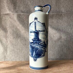 Vintage BOLS Delft Blue/White Ceramic Decanter (no stopper) Approx 9” X 3”